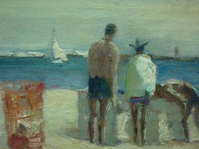 Appraisal: HOFFMAN Nathan Smaller Oil on Cardboard Coney Island Signed and