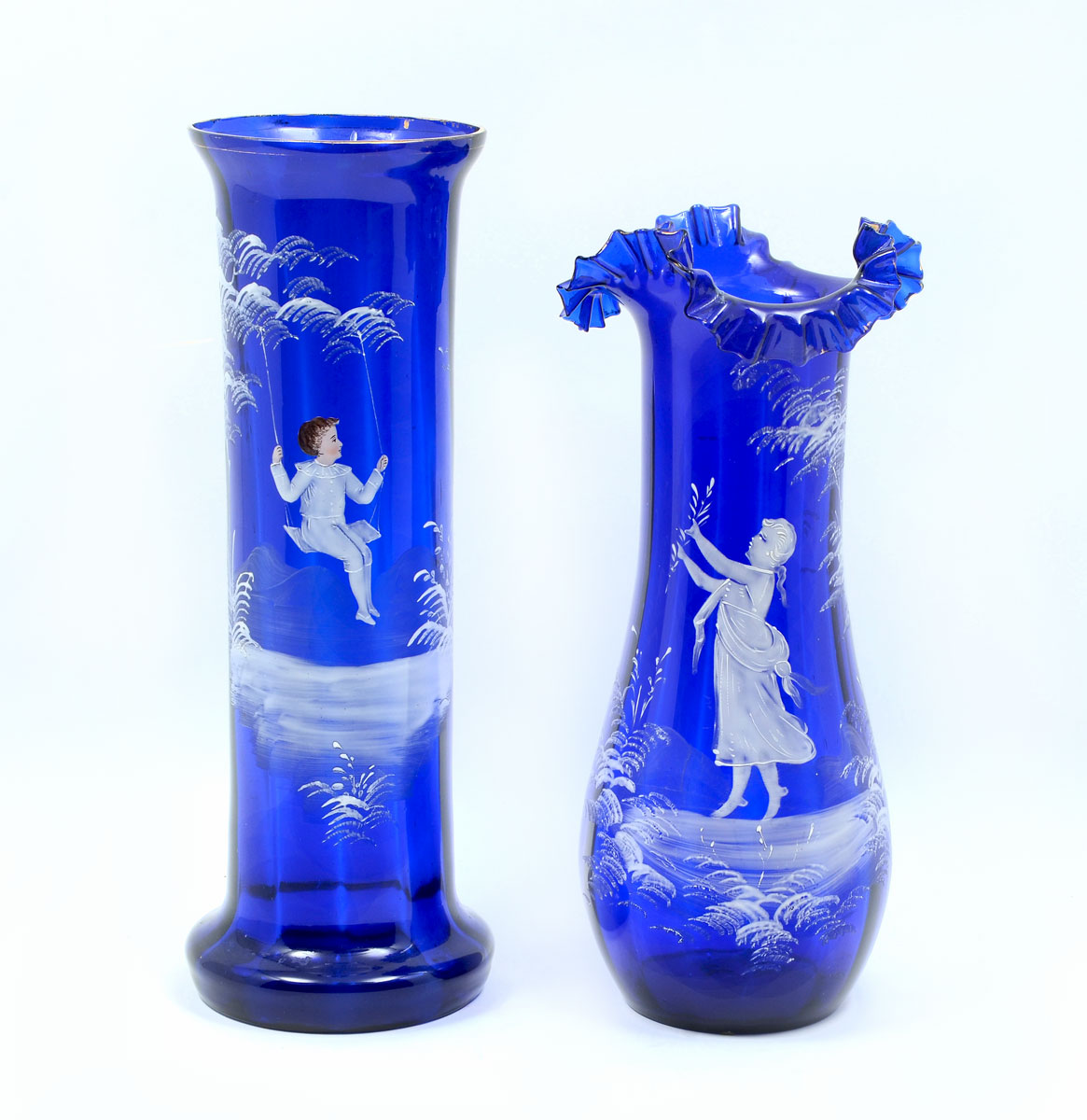 Appraisal: PC COBALT BLUE MARY GREGORY VASES Comprising - White enameled