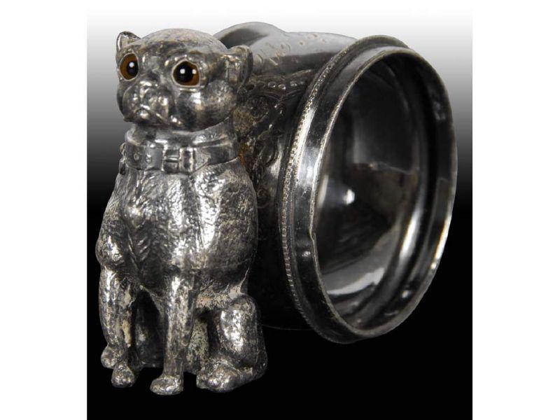 Appraisal: Pug Dog with Glass Eyes Figural Napkin Ring Description No