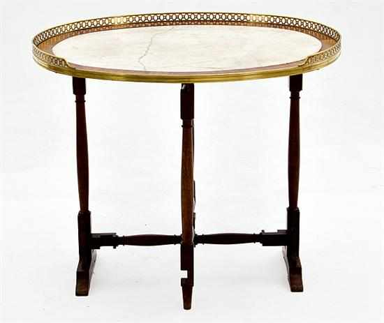 Appraisal: Louis XVI style brass-mounted mahogany marbletop folding table late th