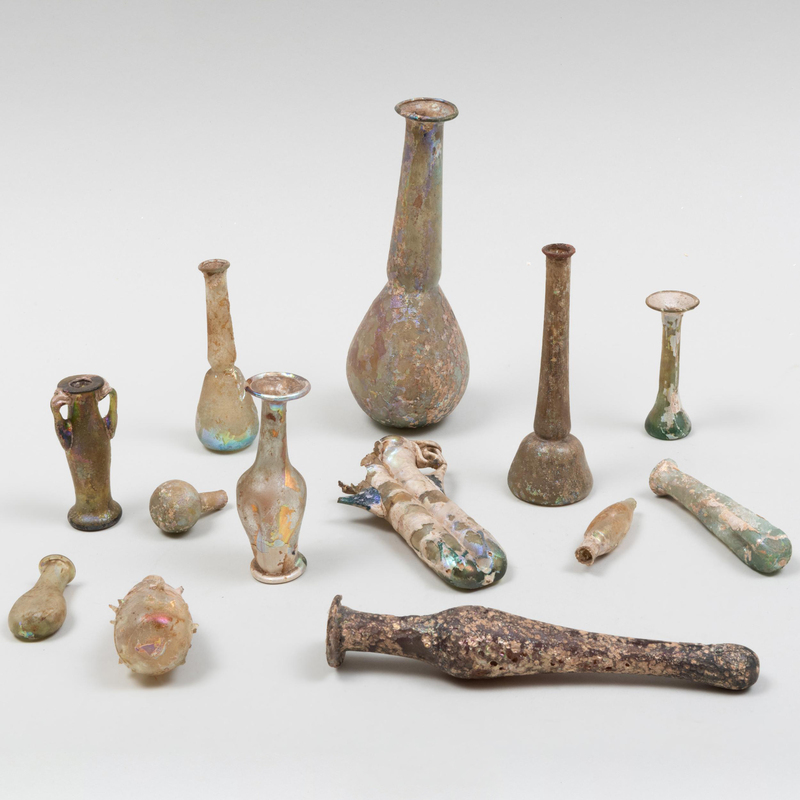 Appraisal: Group of Thirteen Roman Glass Vessels The tallest in high