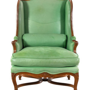 Appraisal: A Louis XV Leather-Upholstered Beechwood Berg re Circa Height x