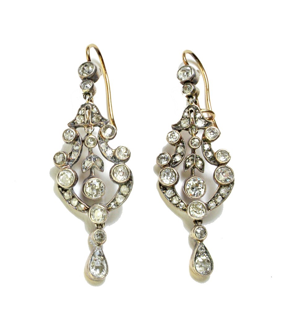 Appraisal: A pair of diamond set pendant earrings each in a