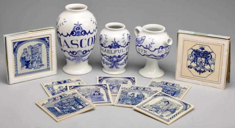 Appraisal: Lot of Blue and White Ceramic Pharmacy Items Description th