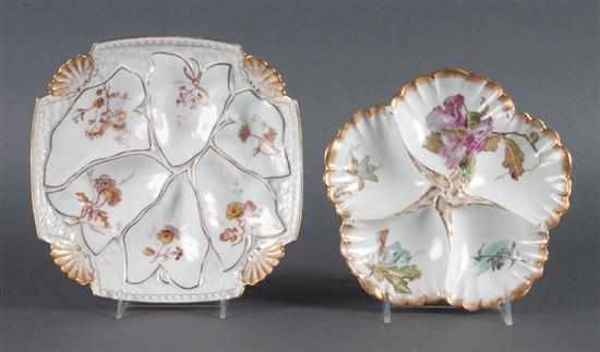 Appraisal: Two Limoges floral paint decorated porcelain oyster plates late th