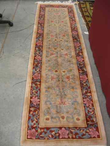 Appraisal: Chinese Handmade Sculptured Wool Runner floral on blue field '