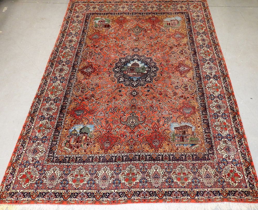 Appraisal: Persian Tabriz Silk Pictorial Room Size Carpet Rug Persia th