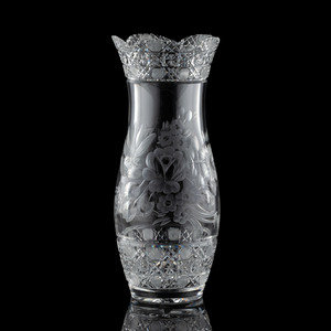 Appraisal: A Harvard Cut Glass Vase with Flowers Height inches Property