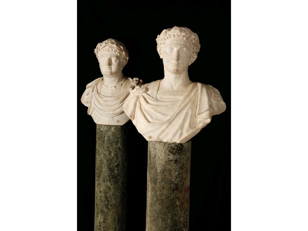 Appraisal: AFTER THE ANTIQUE A PAIR OF MARBLE SCULPTURES OF ROMAN