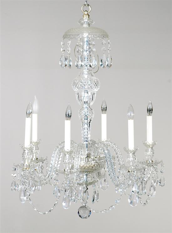 Appraisal: Crystal six-light chandelier canopy hung with prisms over lobed stem