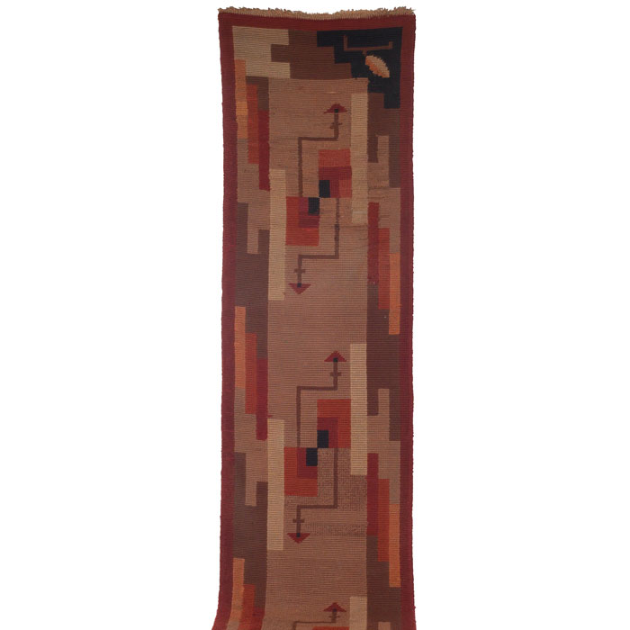 Appraisal: Art Deco runner wool hand-knotted partial view tan brown black