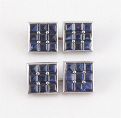 Appraisal: A pair of Art Deco sapphire cuff links Each white