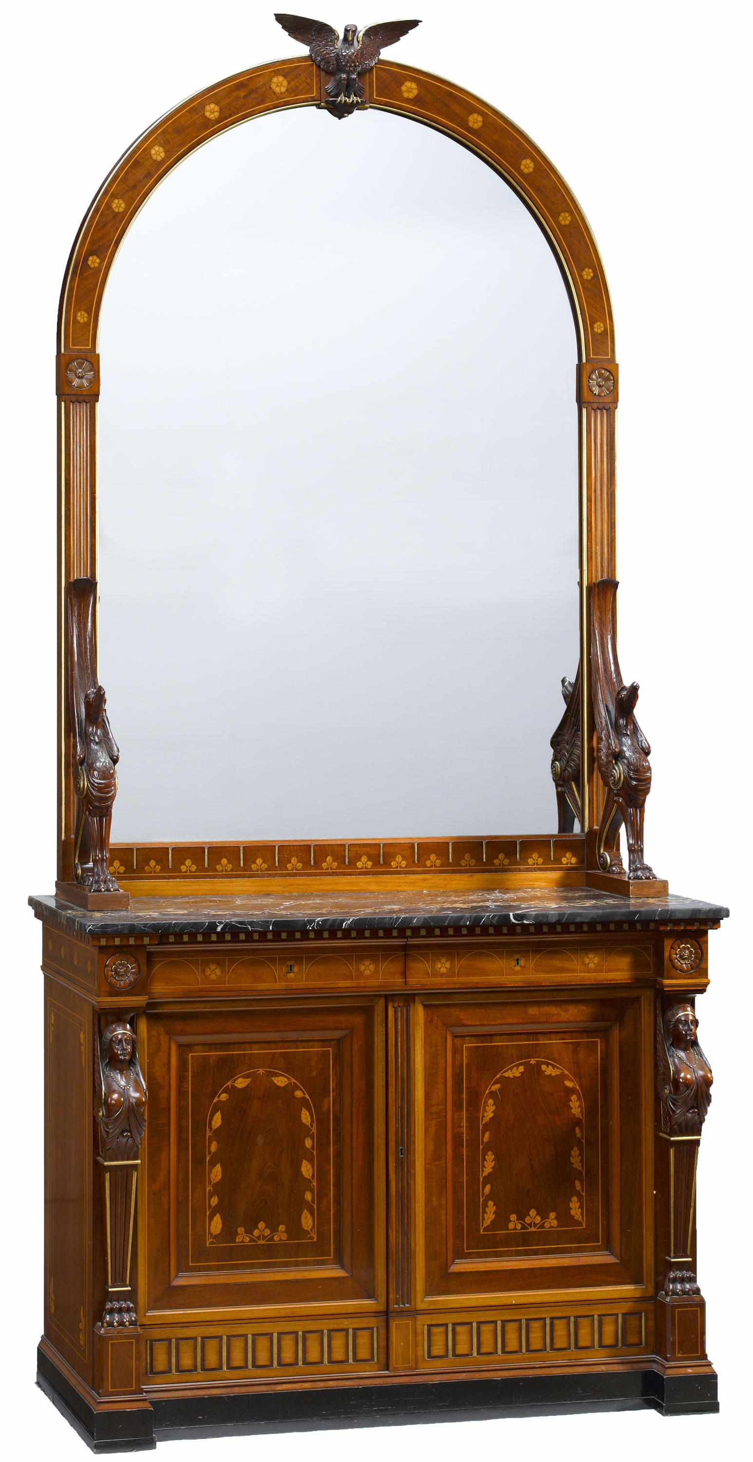 Appraisal: An Empire style carved mahogany mirrored buffet second half th