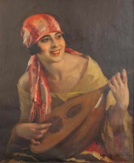 Appraisal: Cyprien Eugene Boulet French - Woman Playing Lute oil on