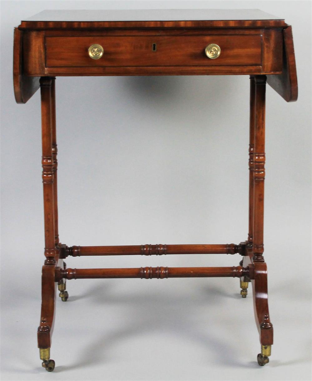 Appraisal: REGENCY MAHOGANY AND ROSEWOOD DROP LEAF TABLE h w d