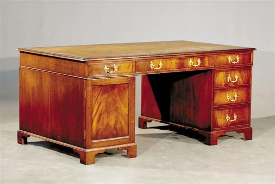 Appraisal: Georgian style mahogany partner's desk molded top with tooled brown