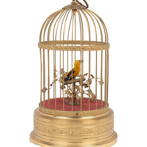 Appraisal: A Gilt Metal Singing Bird in Cage Automaton by Karl