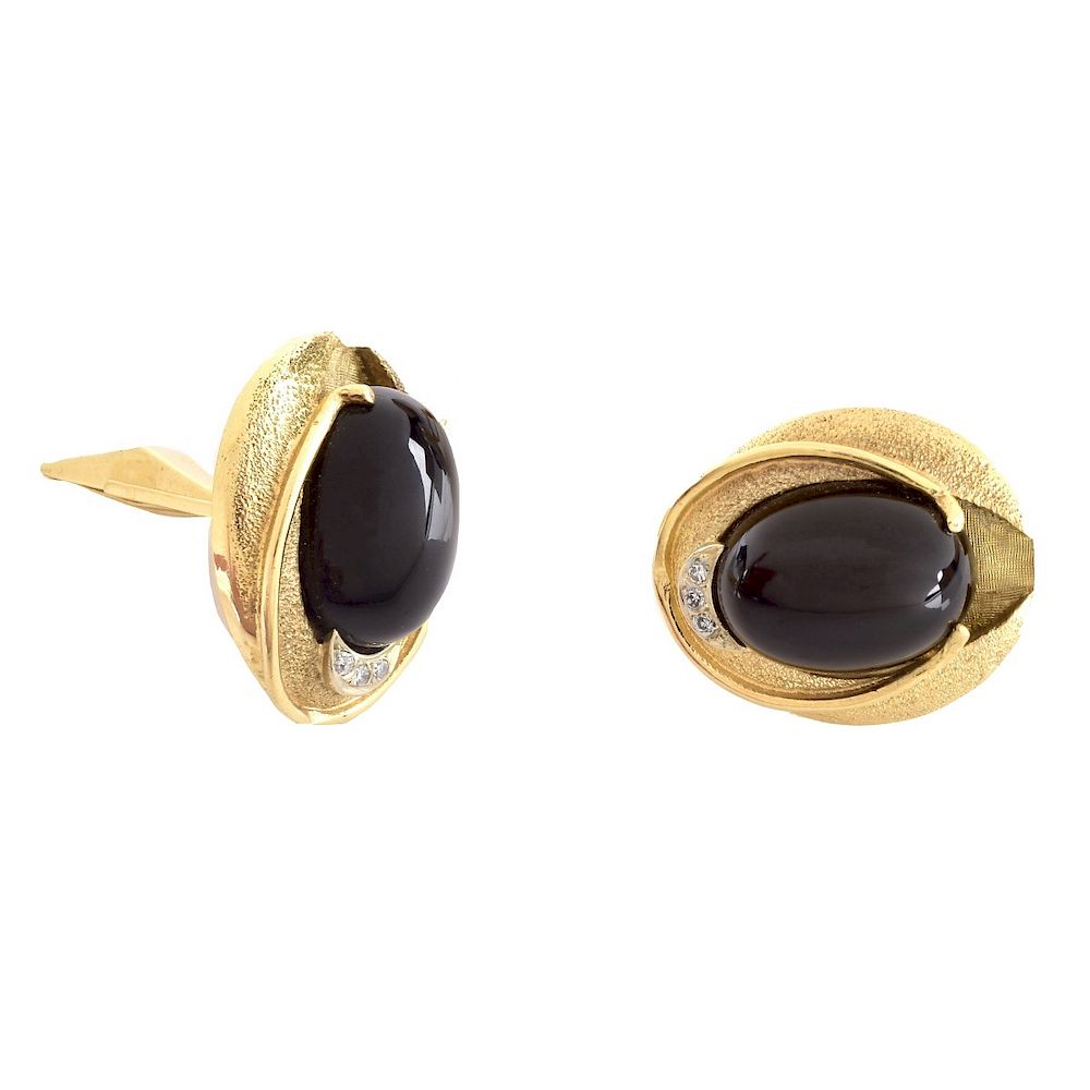 Appraisal: Vintage K Gold and Onyx Cufflinks Vintage Karat Yellow Gold