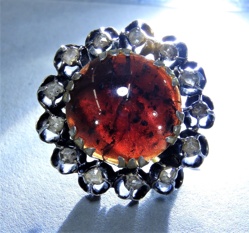 Appraisal: C EUROPEAN CUT DIAMOND GARNET LADY'S BROOCH Europe th CenturyNatural