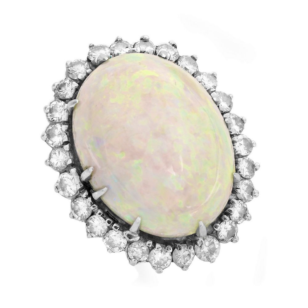 Appraisal: Vintage Opal Diamond and K Ring Vintage Large Cabochon White