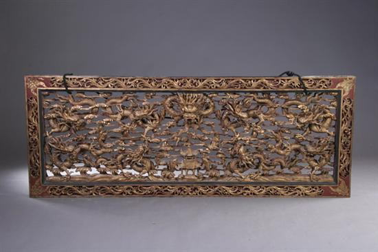 Appraisal: CHINESE GILT AND RED LACQUER PANEL Late Qing early Republic