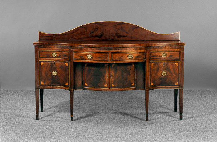 Appraisal: NEW YORK HEPPLEWHITE INLAID MAHOGANY SERPENTINE FRONT SIDEBOARD The shaped