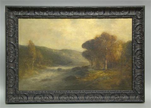 Appraisal: L FISHER LANDSCAPE Oil on canvas x in Framed lower