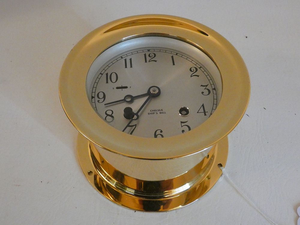 Appraisal: CHELSEA BRASS CLOCK BAROMETER Chelsea heavy solid brass ship's bell