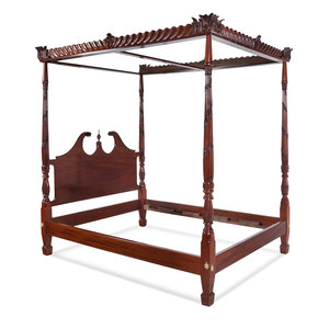 Appraisal: A George III Style Carved Mahogany Tester Bed with Custom