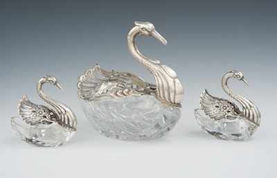 Appraisal: A German Antique Sterling Silver and Cut Crystal Swan Master