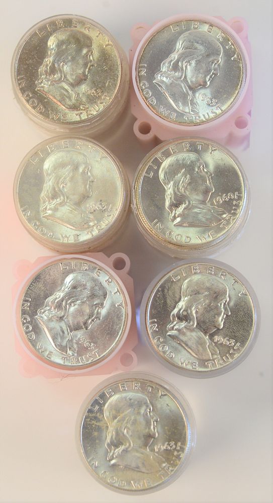 Appraisal: Seven Rolls of Franklin Silver Half Dollars AU Seven Rolls