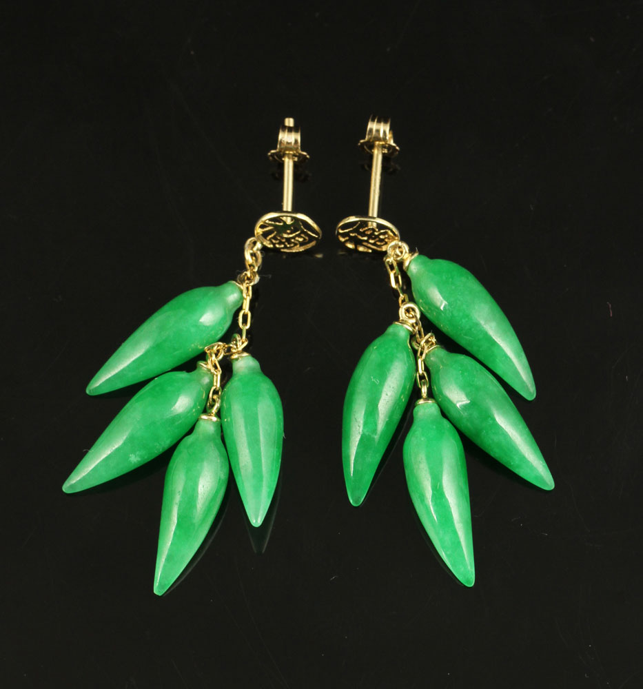 Appraisal: - K Jadeite Earrings Pair of earrings k yellow gold