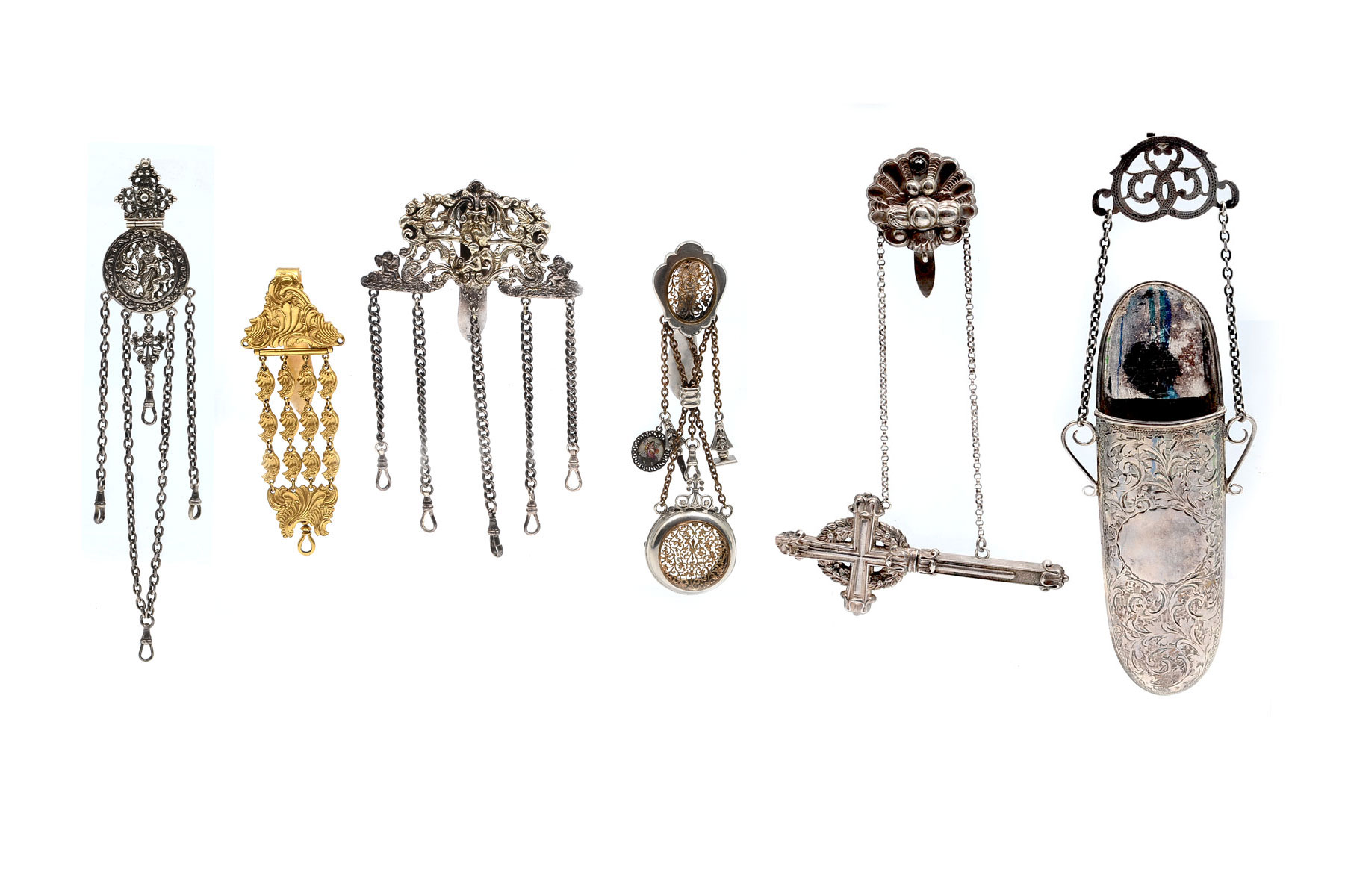 Appraisal: PC VICTORIAN CHATELAINE COLLECTION INCLUDING EYEGLASS CASE Approx Troy ounces