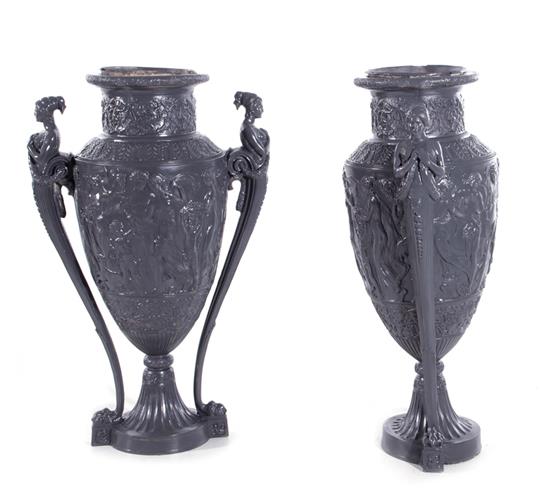 Appraisal: Pair Classical style decorative garden urns composite H pcs Provenance