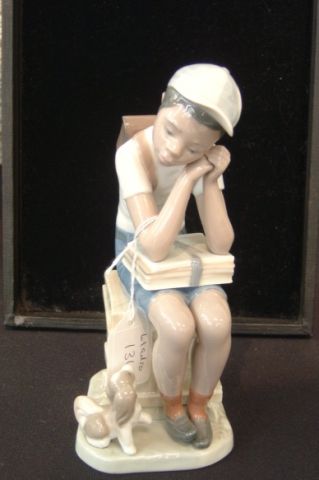 Appraisal: LLADRO FIGURINE - BOY W SCHOOL BOOKS DOG