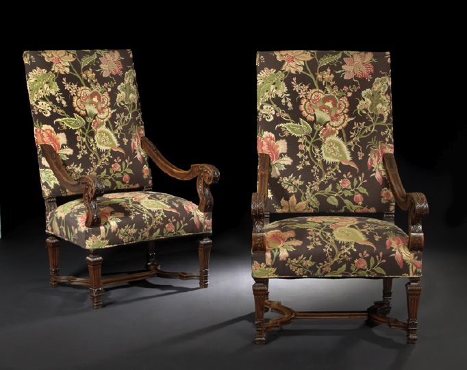 Appraisal: Pair of Louis XIV-Style Fruitwood Fauteuils a la Reine third