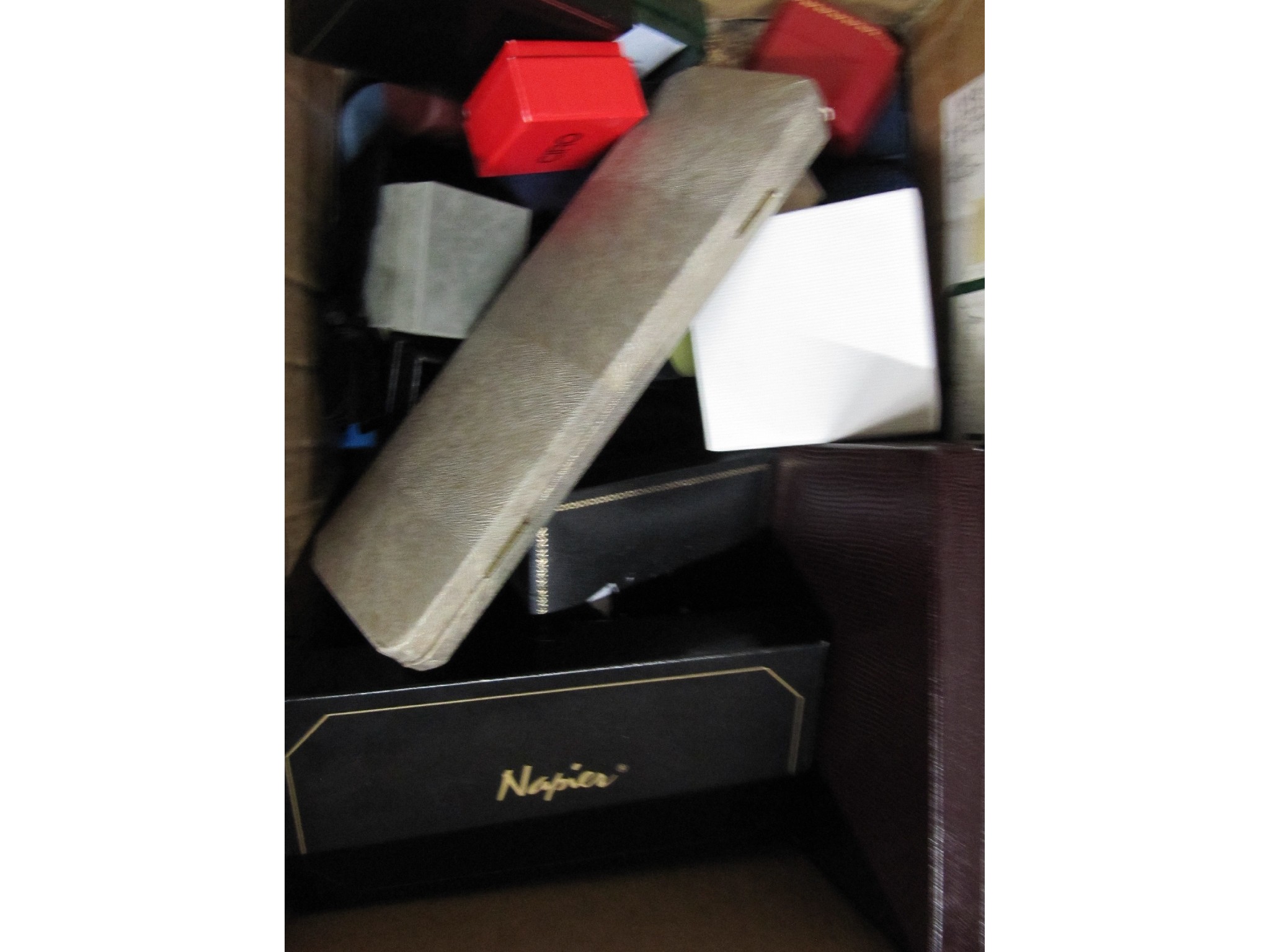 Appraisal: A quantity of jewellery trays and boxes in two boxes