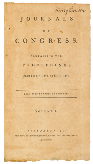 Appraisal: AMERICAN REVOLUTION Journals of Congress Containing the Proceedings from Sept