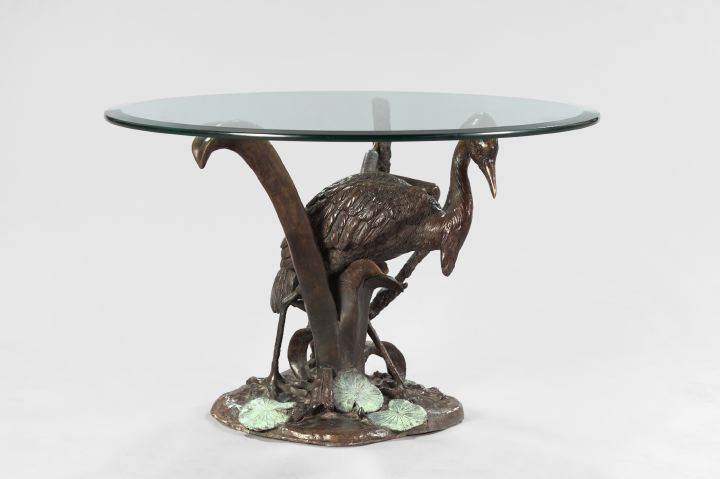 Appraisal: Contemporary Bronze and Glass Cocktail Table the circular beveled glass