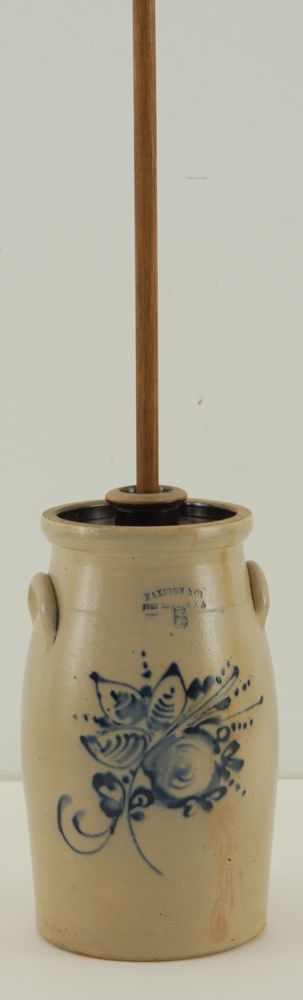 Appraisal: ANTIQUE AMERICAN FIVE-GALLON STONEWARE BUTTER CHURN th CenturyHaxstum Co Fort