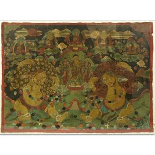 Appraisal: th Century Tibetan Thangka Gouache Painting on Silk Depicts a