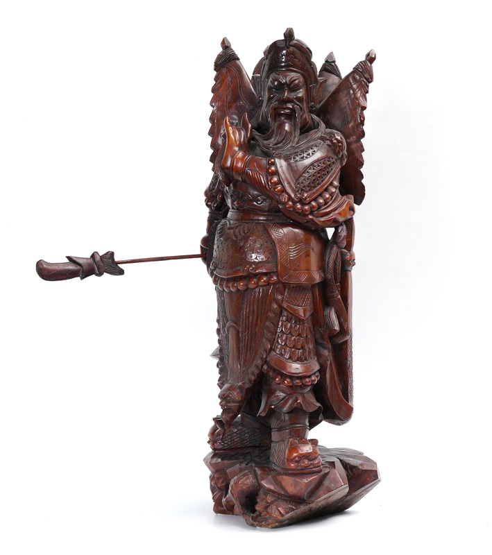 Appraisal: CARVED WOOD JAPANESE WARRIOR STATUE Figure of a Samurai holding