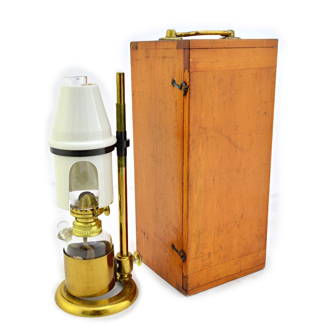 Appraisal: A brass microscope bench lamp th century by J H