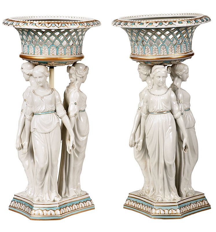 Appraisal: Pair Porcelain Figural Fruit Baskets Continental probably German th century