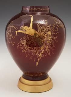 Appraisal: After Erte - Applause ruby glass baluster vase with gilt