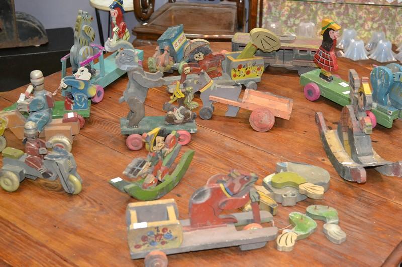 Appraisal: COLLECTION OF PAINTED WOODEN ARTICULATED TOYS INCL UNION SOME WITH