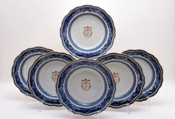 Appraisal: Set of six Chinese Export porcelain deep plates having scalloped