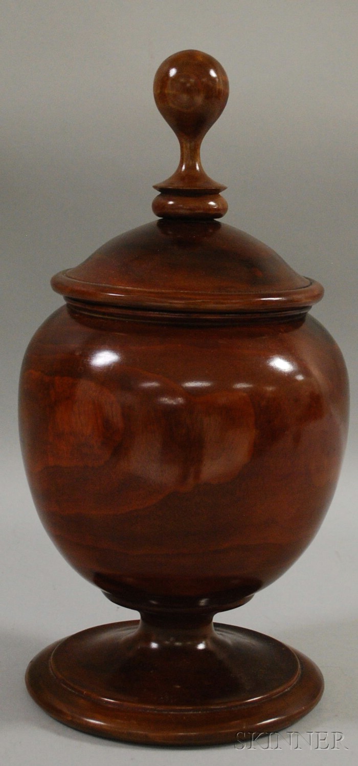 Appraisal: Large Turned Treen Bowl with Lid ht approx dia in