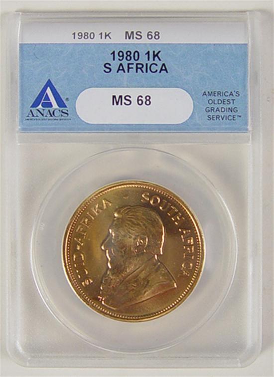 Appraisal: One Ounce Gold Krugerrand Anacs certified and graded MS