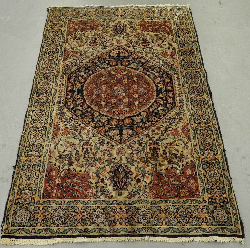 Appraisal: Antique Persian Keshan Wool Carpet Rug Persia Circa Central round